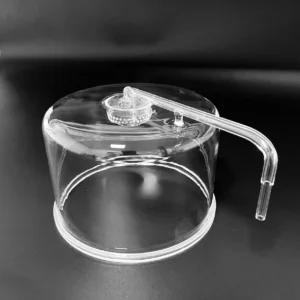 Precision-welded quartz side arm on a high-purity fused silica bell jar, showing fire-polished finish.